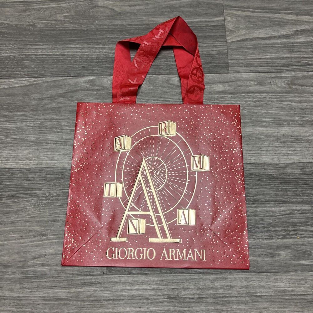 Giorgio Armani Red & Gold Logo Paper Gift‎ Bag Limited Edition 12x11" Authentic